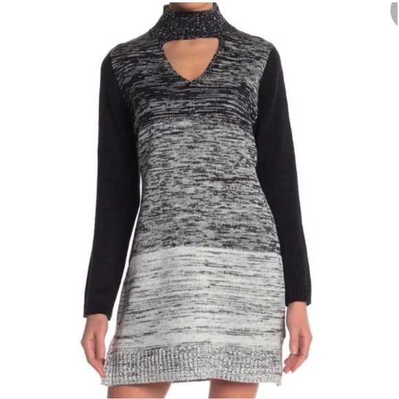 Papillon Blanc High Neck Knit Sweater Dress Grey Black Size X Large NWT - Picture 3 of 12